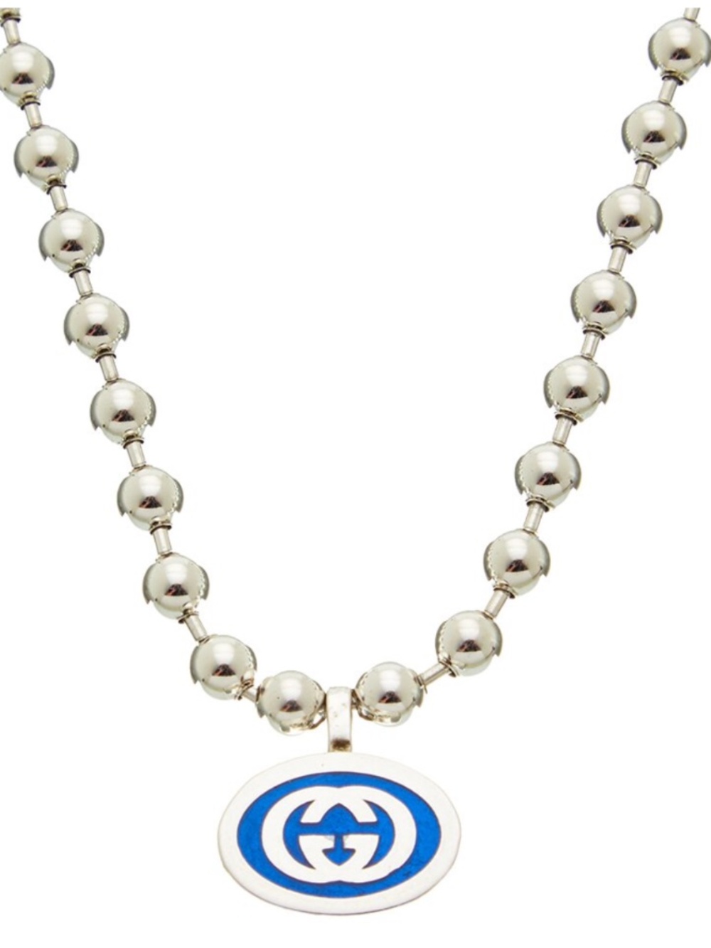 Authentic New Gucci Silver Beaded Interlocking GG Necklace